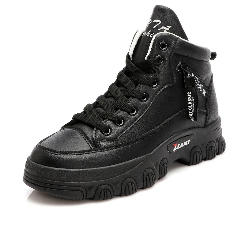 

High-top canvas shoes female students leather white shoes autumn and winter 2021 casual shoes