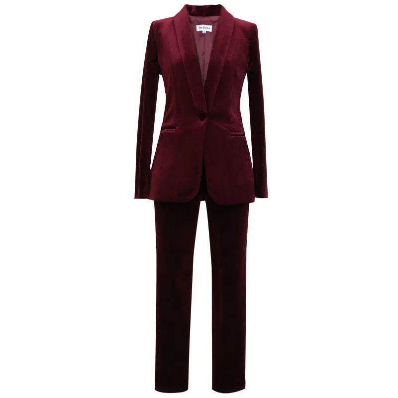 

Женский костюм бордового цвета, модный темпераментный женский костюм, костюм из двух предметов, пиджак с брюками, деловой женский костюм