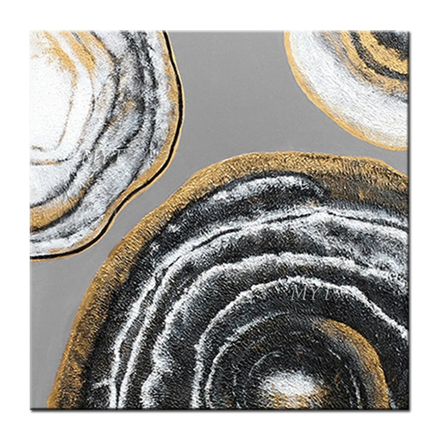 

No Framed Hand Painted Black And White Abstract Gold Foil Oil Painting On Canvas Designs Art Hand-Painted Wall Art Paintings La