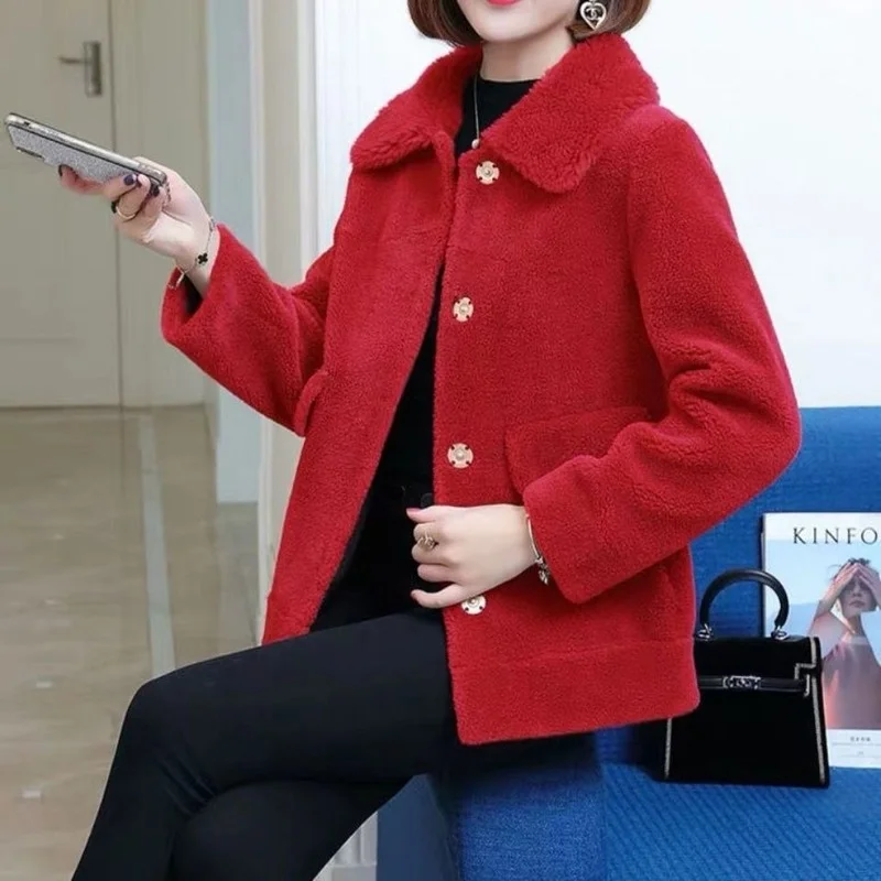 Women Autumn Winter Genuine Real Fur Sheepskin Coats Ladies Loose Casual Outwear Female Thick Warm Sheep Shearing Jacket X94