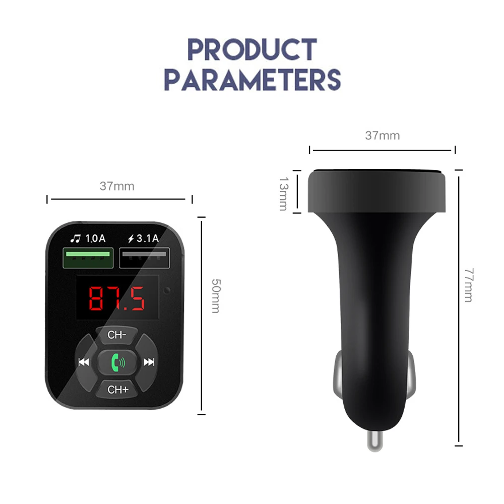 Car Bluetooth 5.0 FM Transmitter Wireless Handsfree 12V Charger Audio Receiver Auto MP3 Player 3.1A Dual USB Fast | Автомобили и