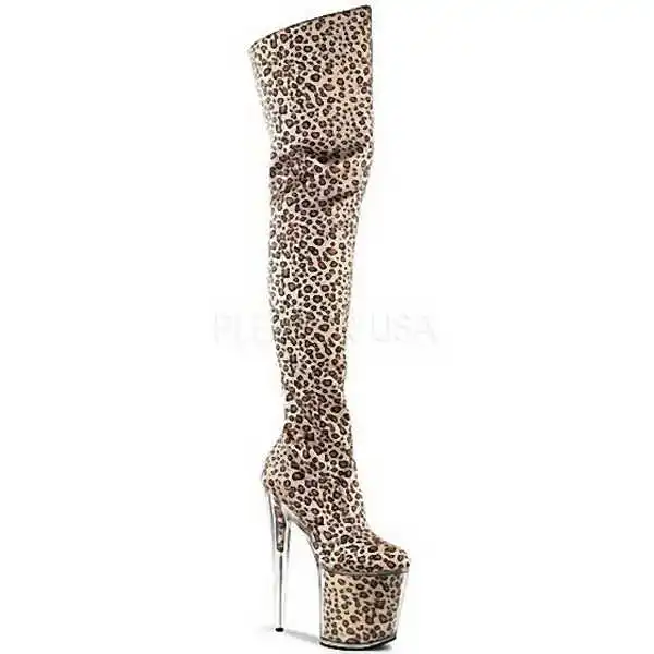 

Nianzhe you 20cm super high heel sexy stage performance Crystal Boots leopard print color Knee Boots