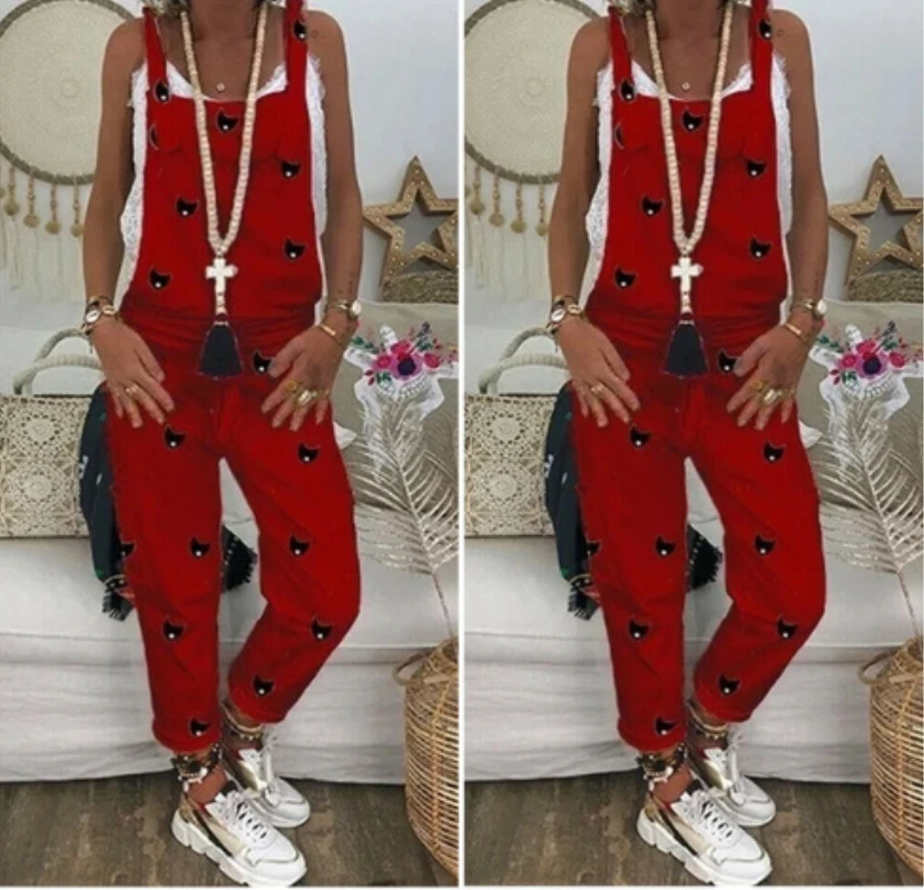Женский Повседневный Комбинезон комбинезон без рукавов летний модный с принтом