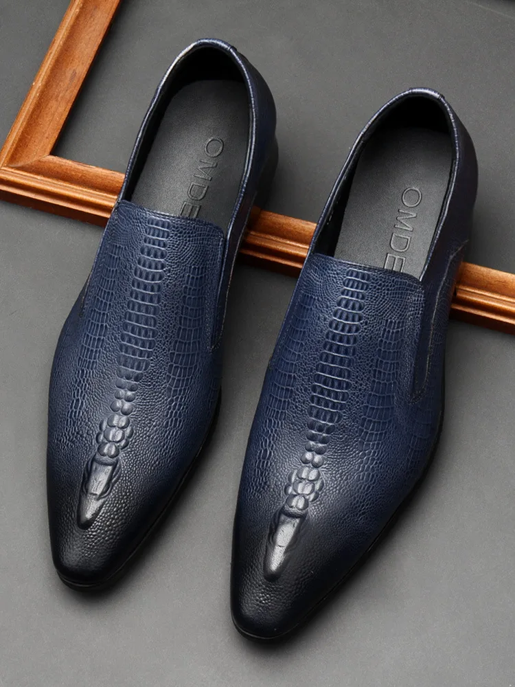 

Breathable Crocodile Pointed Leather Shoes Business Formal Men's Shoes Slip-on Summer British Style Trendy Men's Shoes