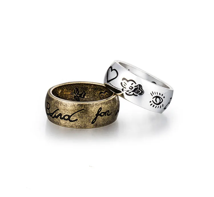 Ретро пара колец сердце глаза птицы цветы письмо кольцо для женщин мужчин