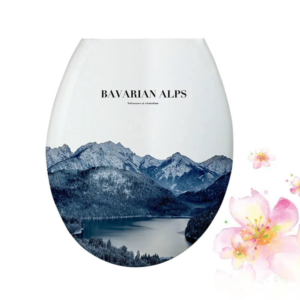 

1PC 18 Inches Thickening Printed Toilet Lid U-shaped Toilet Seat Cover Universal Toilet Lid Creative Patterns Toilet Sea