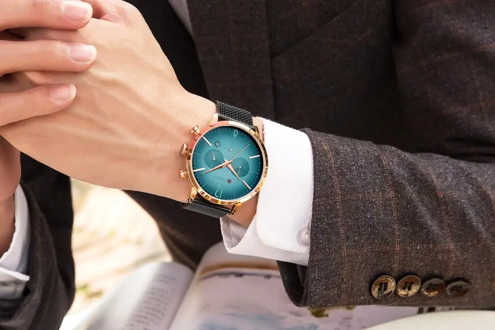 

CURREN Chronograph Quartz Watch Black Stainless Steel Watch Multifunction Waterproof Sport Watch Luxury Rose Gold Case Watch