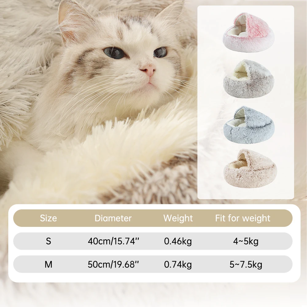 

Pet Dog Cat Round Plush Bed Semi-Enclosed Cat Nest for Deep Sleep Comfort in Winter Cats Bed Little Mat Basket Soft Kennel