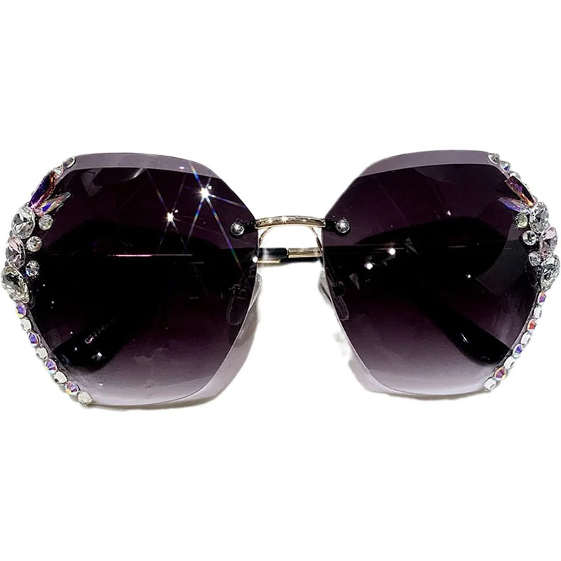 

2021 fashion brand design retro frameless sun goggles with diamond for car female driver female UV400