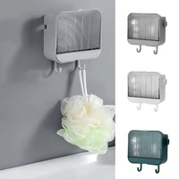 splash proof soap holder box with water collector hanger adhesive wall mounted soap dish for bathroom kitchen bathroom storage