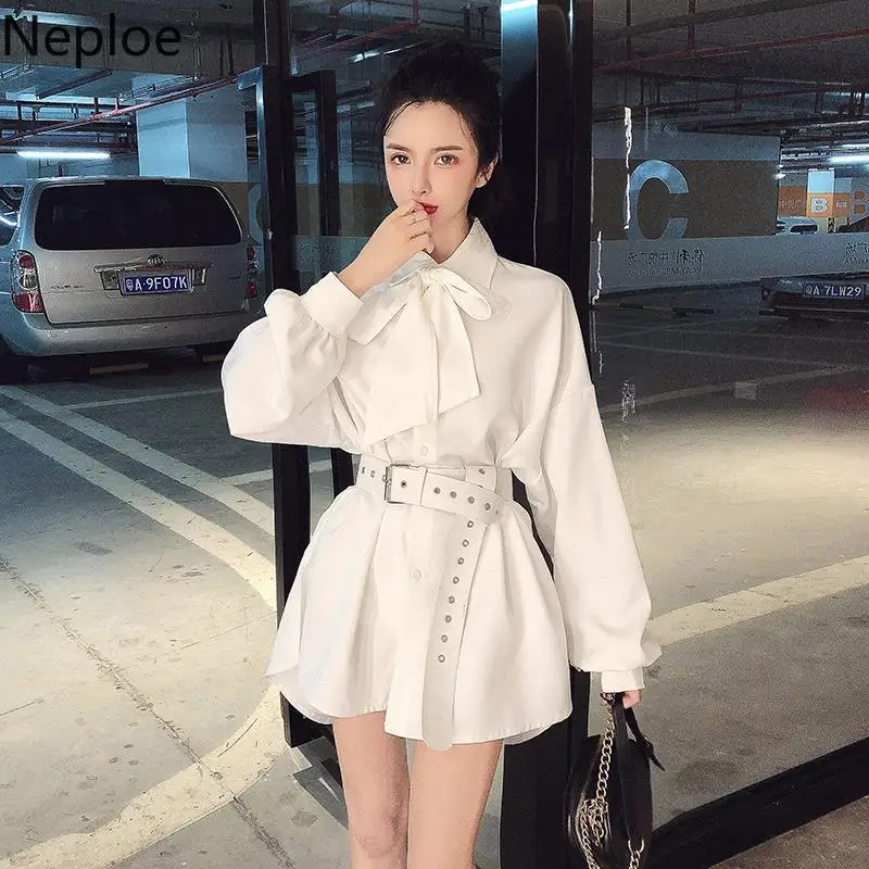 Женское однотонное платье с бантом и длинным рукавом однобортное свободного