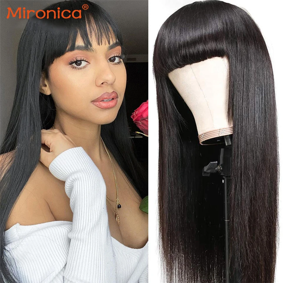 

Mironica Straight Human Hair Wig With Bangs Remy Brazilian Human Hair Wig Body Wave Full Machine Made Wigs 8-26 Inch For Women