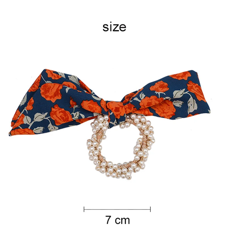 

[Xwen] New Printed Bow Headrope Pearl Hair Circle Women's Lovely Elastic Rubber Bands Fashion Hair Accessories OH2278