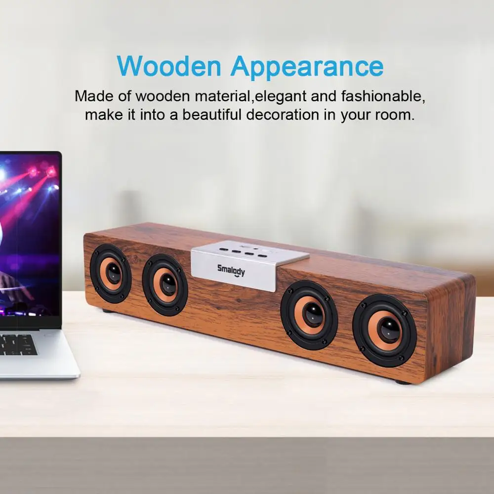 

TWS Wireless Wooden Bluetooth Speaker Soundbar Desktop Speaker Support TF Card AUX Handsfree Audio for Bookshelf Phone Home PC