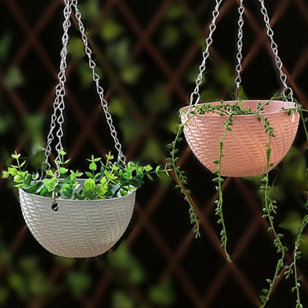 

Plastic+Metal Plant Flower Hanging Chain Pot Basket Indoor Plant Hanger Outdoor Hanging Pot Holder Basket Garden Decoration