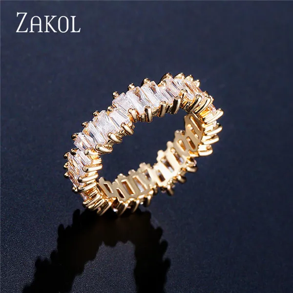 ZAKOL модная Роскошная разноцветная подвеска AAA багет Кубический Цирконий обручальные кольца для женщин Т-образный камень вечерние ювелирные изделия FSRP252 - Цвет основного камня: Gold Color