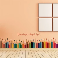1pc big colorful pen pencil skirting wall sticker for kids room kindergarten green decals art home decoration 5070cm