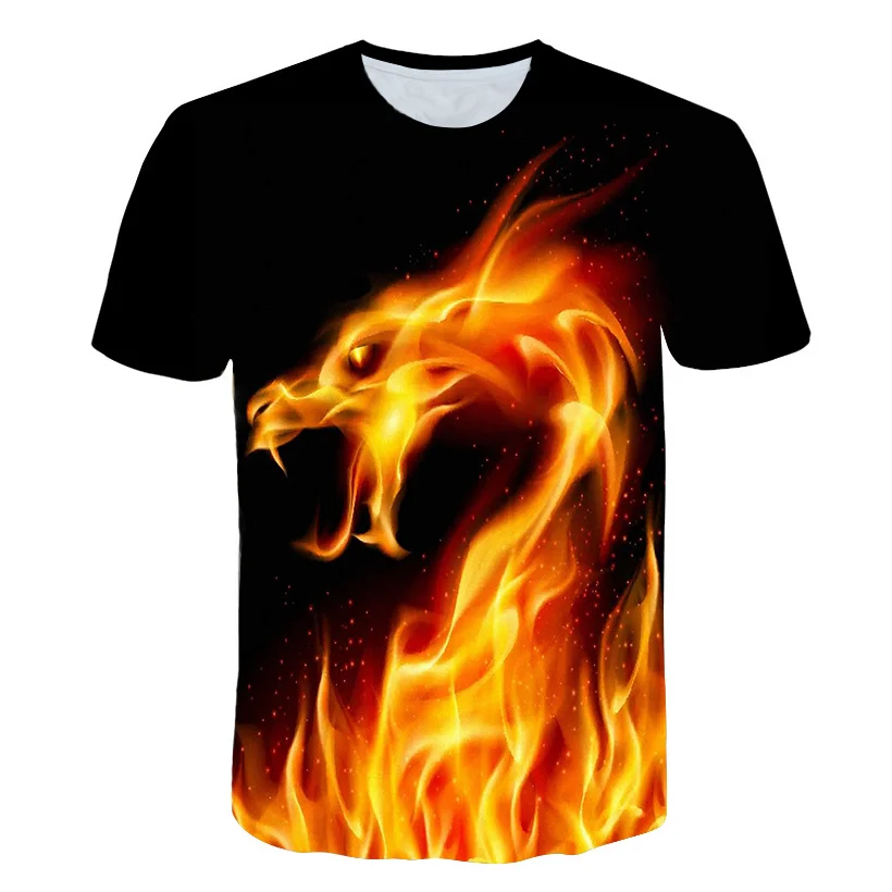 

2021 Summer New high quality fashion sales Boys T-shirt With Round Neck Short Sleeve Blue green red purple Flame 3D Printed Top