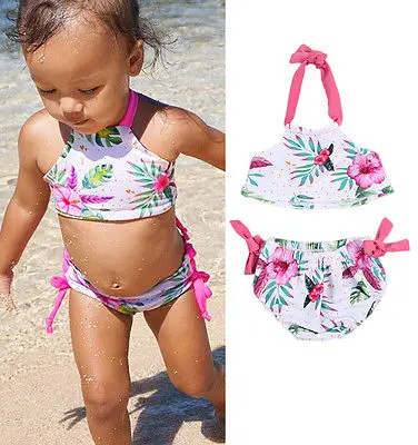 Милый детский купальник для маленьких девочек с цветочным рисунком бикини