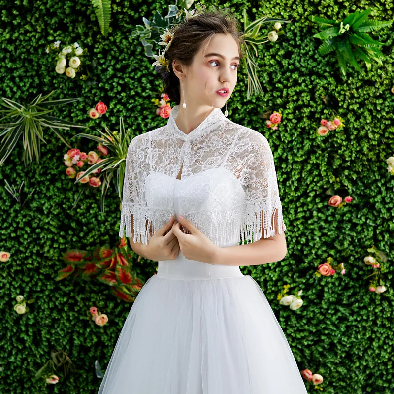 Летняя кружевная Свадебная накидка болеро женское кружевное платье для