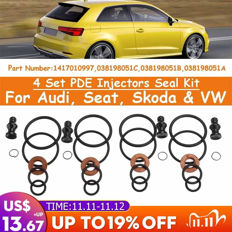 Автомобильный комплект из 4 штук уплотнений для инжекторов Audi Seat Для Skoda VW #1417010997