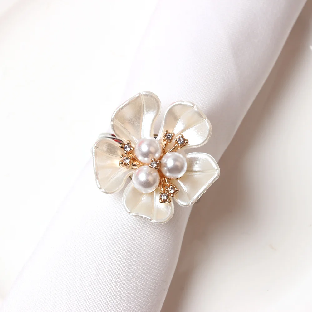 

12PCS/new pearl rose stamen wedding napkin ring desktop decorations for wedding holiday family party celebration
