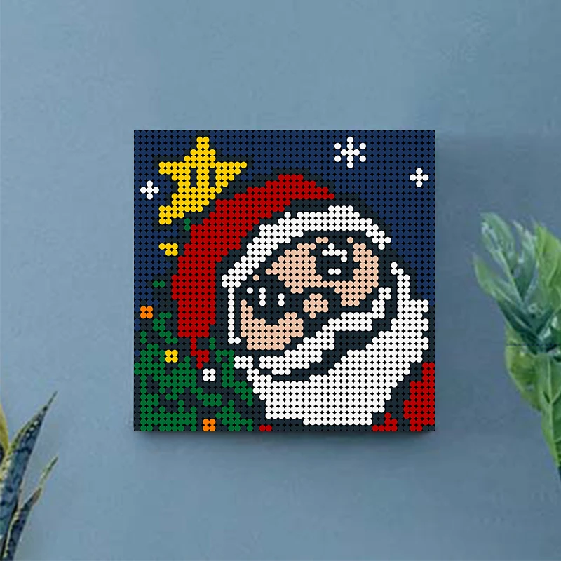 

DIY Bricks Christmas Santa Pixel Mosaic Art Painting MOC Building Blocks Painted Background Decoration Educational Toys For Kids