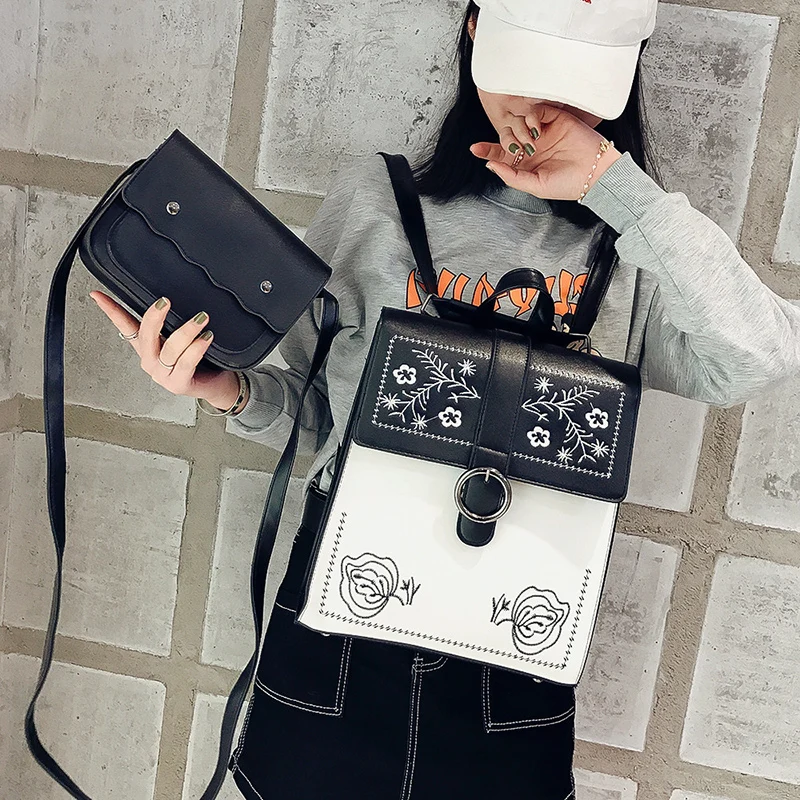 2019 два комплекта вышитые модные женские рюкзаки из искусственной кожи высокого