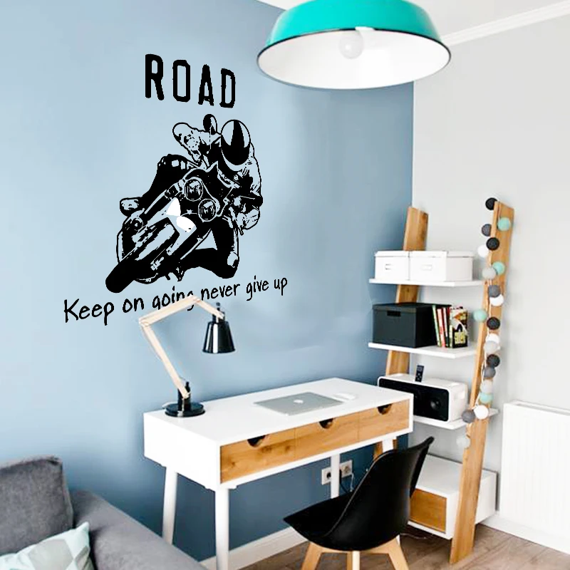 Black Cool Riding Motorcycle Silhouette Wall Stickers Kids Bedroom Living Room Decorative PVC Vinyl Decals | Дом и сад