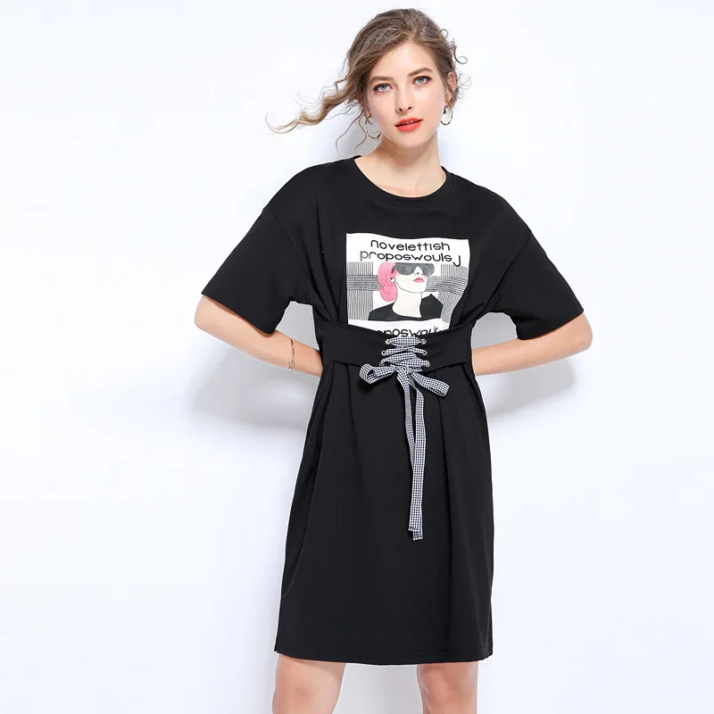 Летнее платье размера плюс 2020 женское черное повседневное Свободные корейские