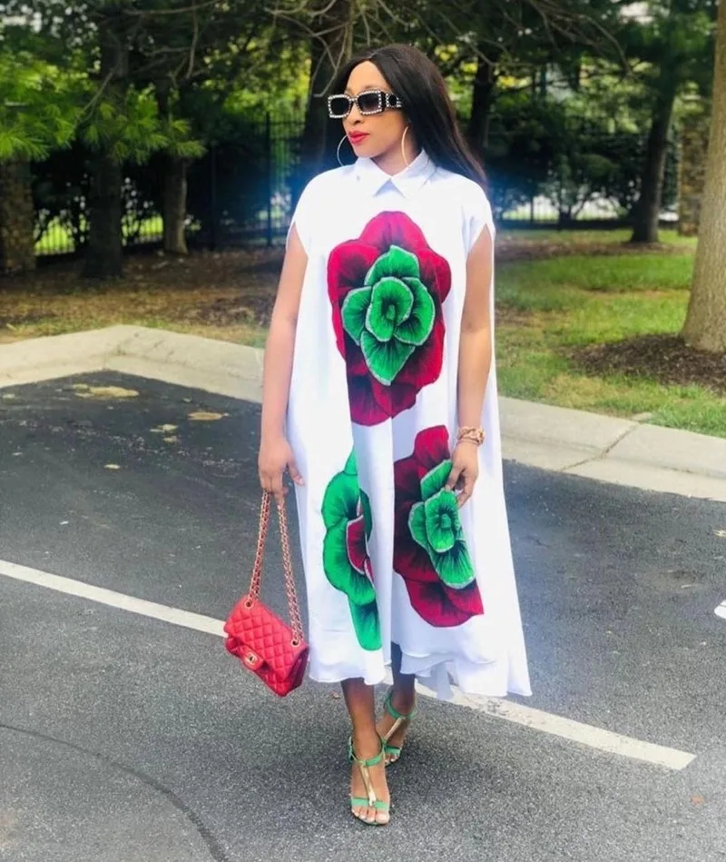 Элегантное платье рубашка в африканском стиле с принтом Дашики женское макси