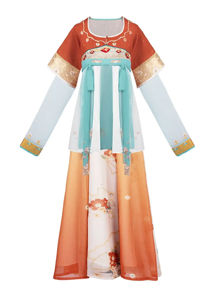 

Новые костюмы династии Тан с круглым воротником, традиционная одежда аньнет ханьфу, женская Танцевальная сценическая одежда 2021, китайская