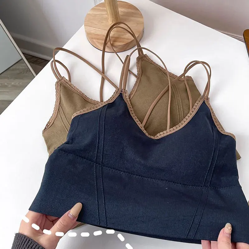 

Women Tank Crop Top Seamless Underwear Female Crop Tops Sexy Lingerie Intimates With Removable Padded Camisole Femme Fashion