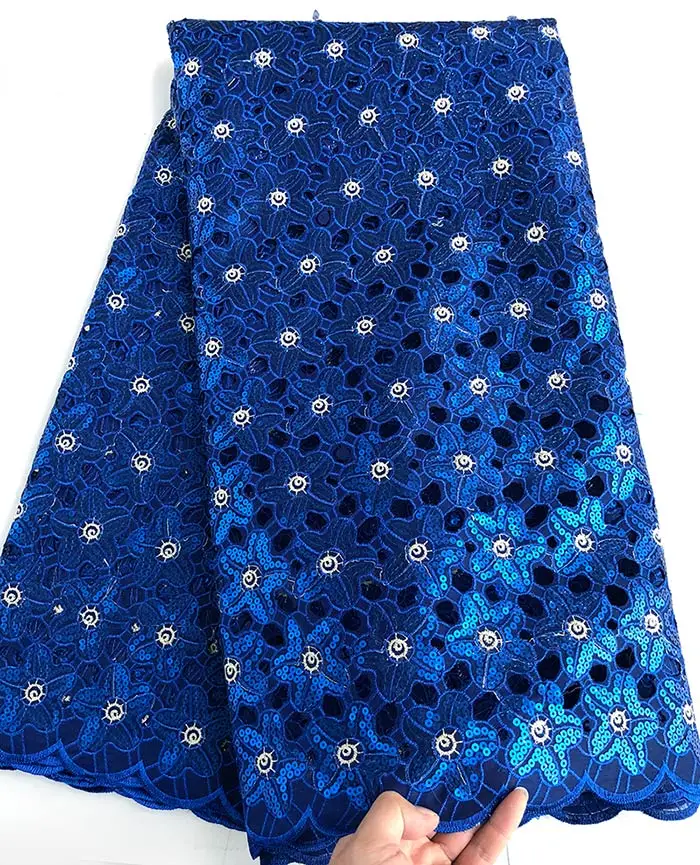 Royal blue 5 ярдов блестящая ажурная органза, кружево красивая африканская швейная ткань с блестками нигерийская Гана одежда - Цвет: Royal blue