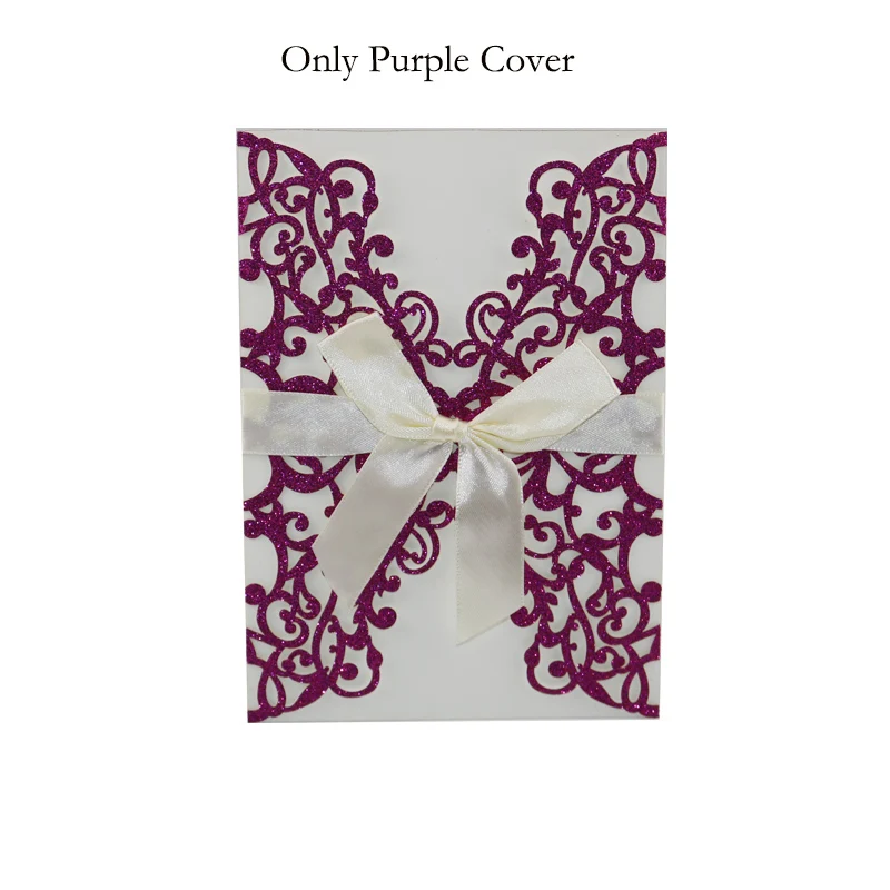 Only Purple Cover 1 шт. золотисто-синяя Серебристая блестящая бумага лазерная резка свадебные пригласительные открытки с лентой индивидуальный Свадебный декор вечерние принадлежности - Цвет: Only Purple Cover