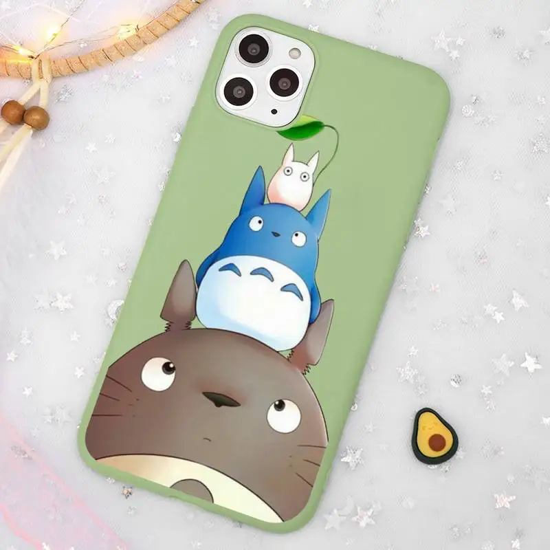 

Cartoon Ghibli Miyazaki Totoro Phone Case Candy Color Green for iPhone 11 12 pro XS MAX 8 7 6 6S Plus X SE 2020 XR