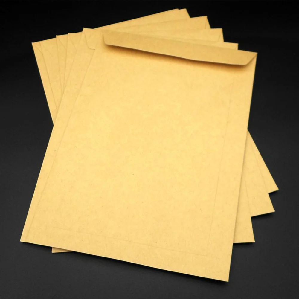 

50pcs 229x162mm Kraft Paper Envelope Blank Classic Plain Color Envelopes for Office School Business Letter Storage Envelope (Lig
