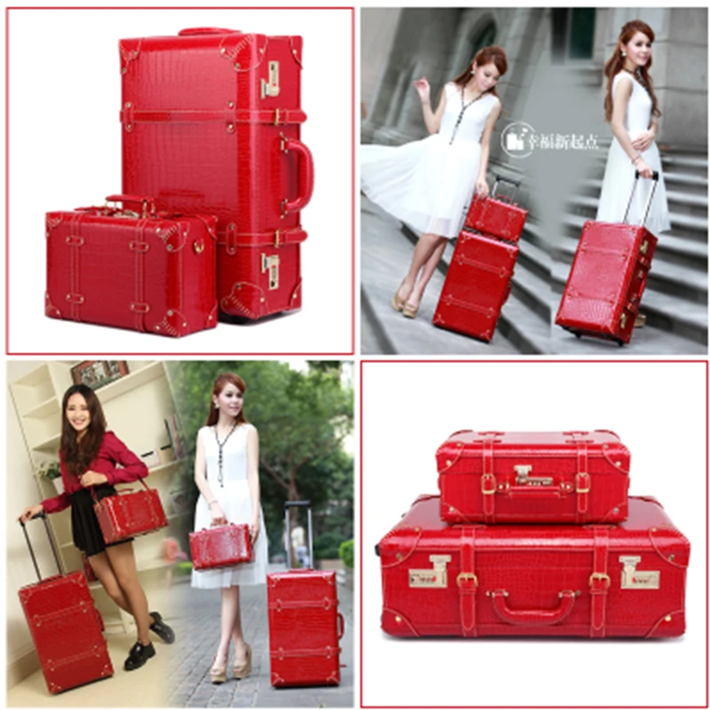 LEINASEN Retro Rolling Luggage Set Spinner Women Password Trolley 24 inch Suitcase Wheels 20 inch Vintage Cabin Travel Bag Trunk images - 6