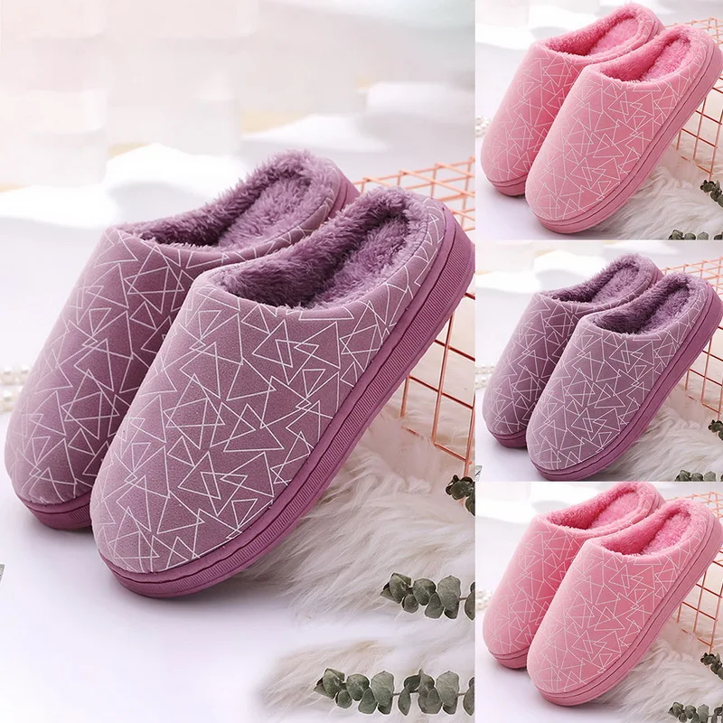 

DIHOPE Unisex Warm Casual Indoor Slippers Fluffy Fur Shoes Winter Stripe Pattern Slip On Slippers House Soft Autumn Slippers