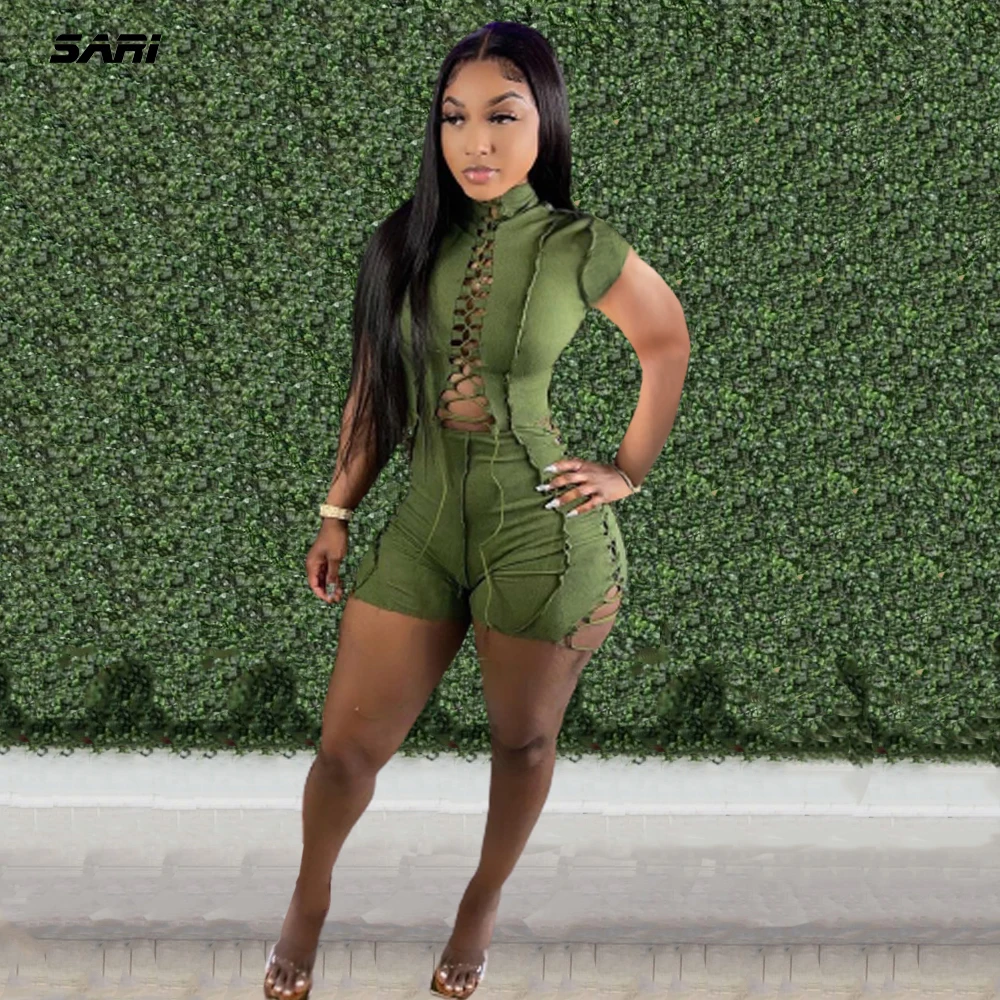 Женский однотонный Короткий Летний комбинезон Элегантный слитный Облегающий на