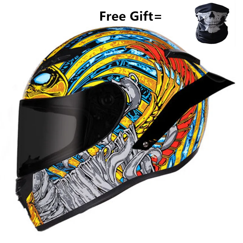 Enlarge Full Face Motorcycle Helmet Professional Racing Helmet Kask Dot Rainbow Visor Motocross Off Road Touring S Pharaoh Pattern
