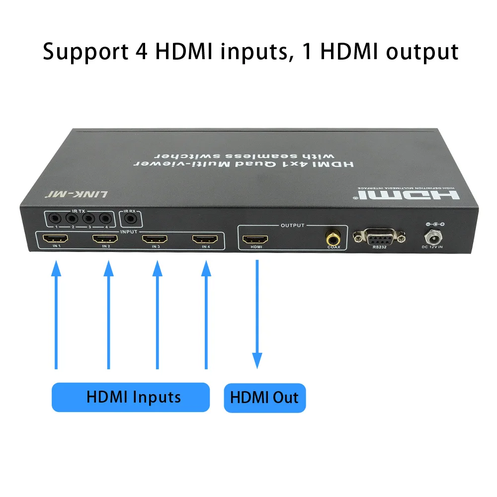 Фото LINK-MI HDMI 4x1 Quad Video мультипросмотр с бесшовным переключателем 4 в 1 out видео мультиплексор 4 на 1 HD видео синтезатор №2