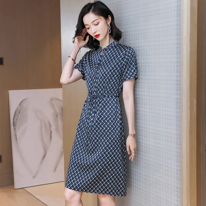 

Heavyweight Big Brand Mulberry Silk Dress Women's Mid Long 2021 New Silk Mother's Printed Summer Dress