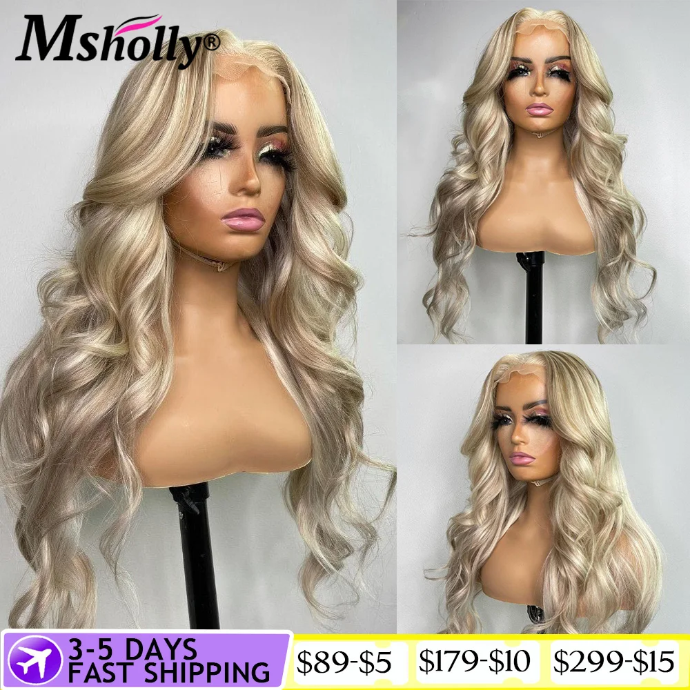 Ice Blonde Highlight Wig Human Hair Brown Glueless Body Wave Lace Front Wig Transparent Lace Front Human Hair Wigs For Women