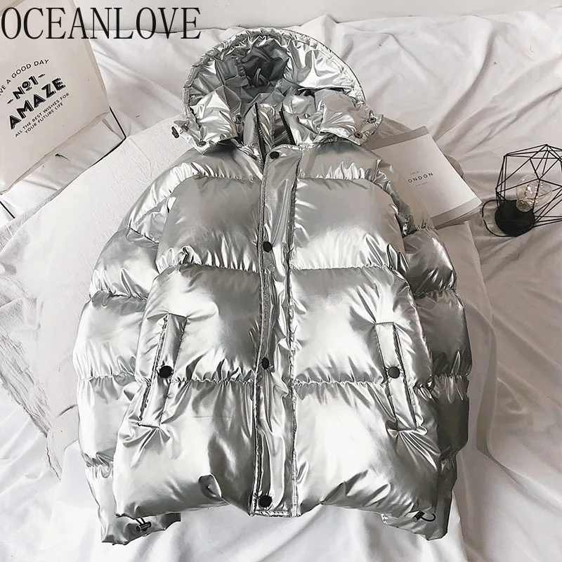 Плотные парки с капюшоном блестящая уличная мода зимнее пальто для женщин