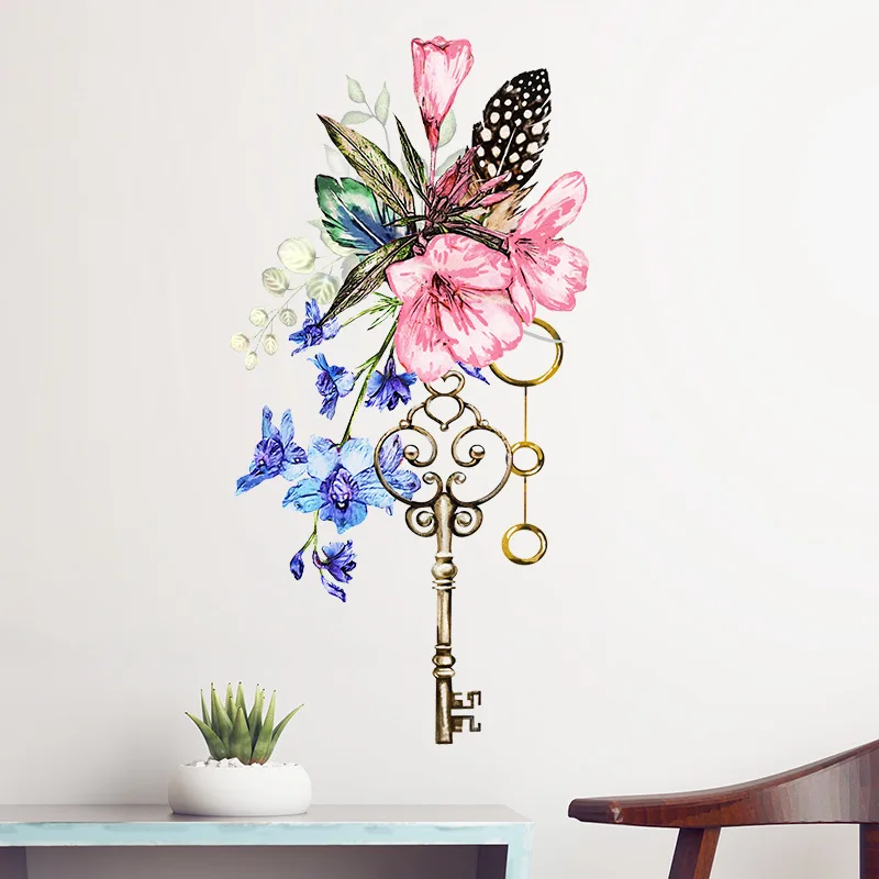 Часы акварельные декоративные стикеры романтический цветок бабочка настенные