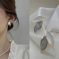 new korean arrival metal trendy fresh lovely sweet grey leaf stud earrings for women 2022 fashion jewelry