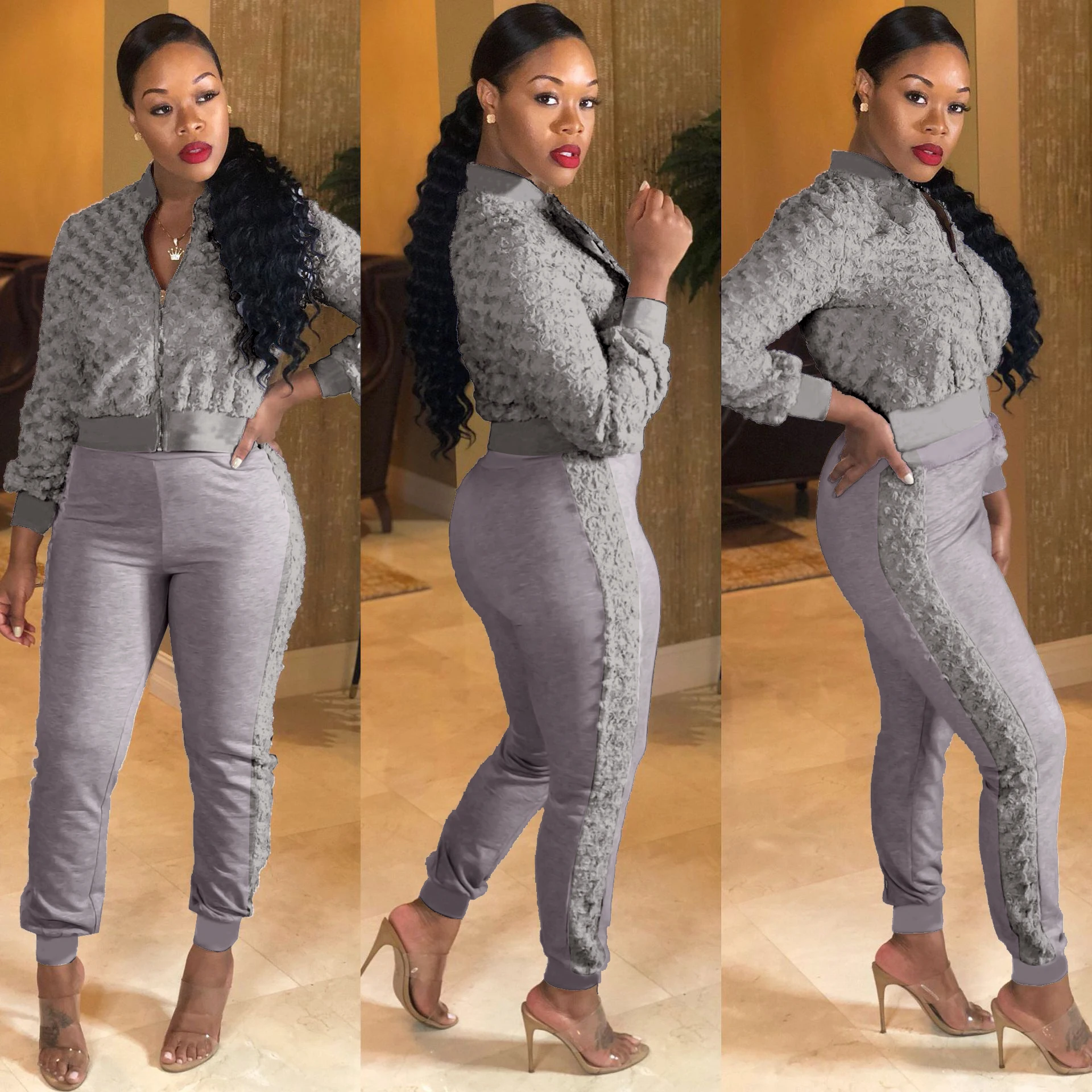 Женский Повседневный шерстяной костюм Wjustforu куртка на молнии с длинным рукавом и