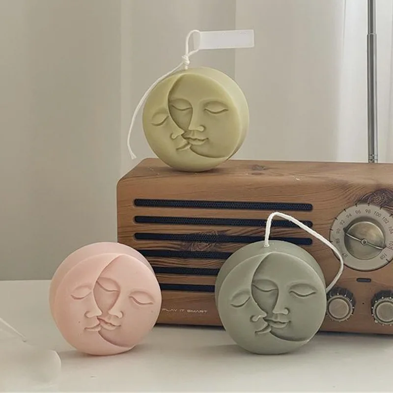

3D Face Facial Candle Silicone Mold DIY Sun Moon Round Handmade Soap Aromatherapy Wax Resin Making Molds Plaster Home Decoration