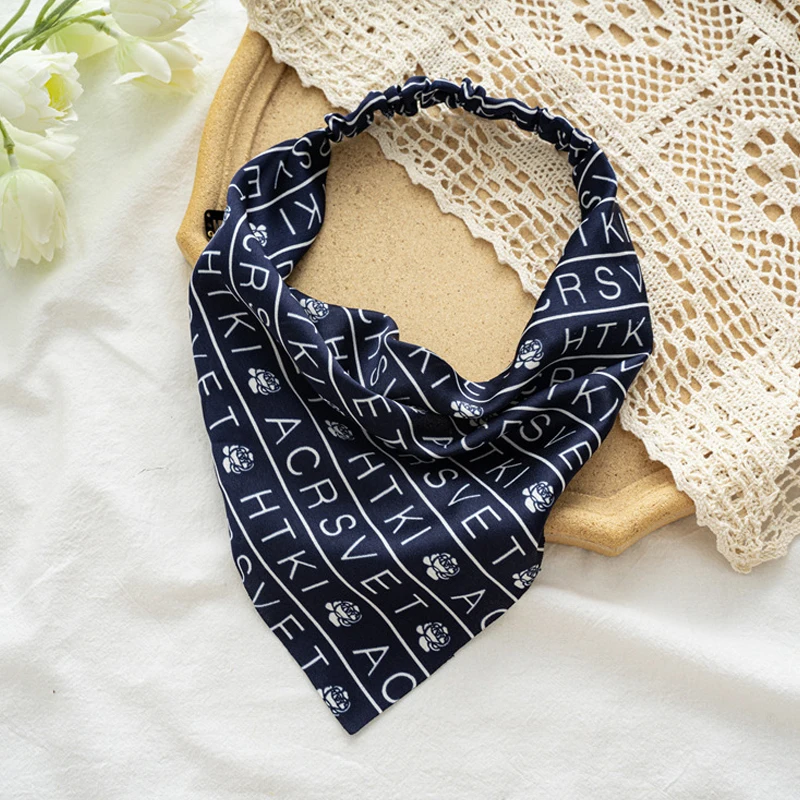 

Triangle Head Scarf Scrunchies Letters Print Headbands Turban Elastic Hair Band Bandana Kerchief Hair Tie Women Hair Accessories
